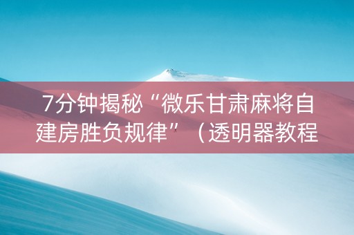 7分钟揭秘“微乐甘肃麻将自建房胜负规律”（透明器教程)