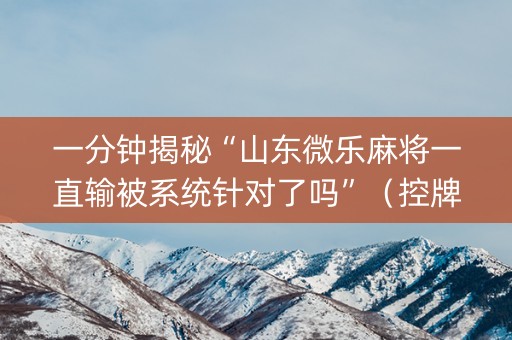 一分钟揭秘“山东微乐麻将一直输被系统针对了吗”（控牌神器)