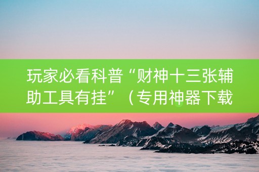 玩家必看科普“财神十三张辅助工具有挂”（专用神器下载)