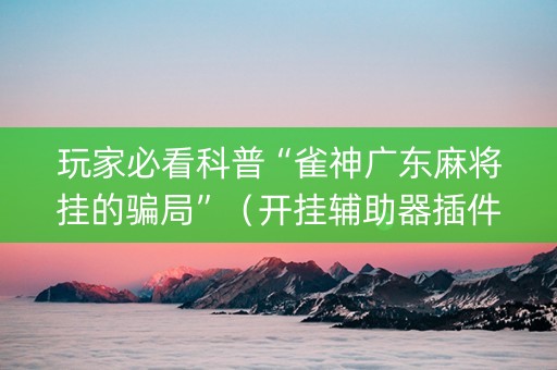 玩家必看科普“雀神广东麻将挂的骗局”（开挂辅助器插件)