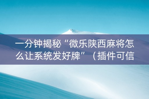 一分钟揭秘“微乐陕西麻将怎么让系统发好牌”（插件可信吗)