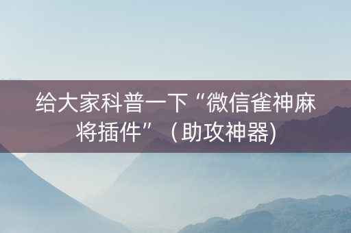 给大家科普一下“微信雀神麻将插件”（助攻神器)