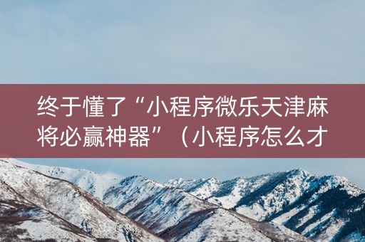 终于懂了“小程序微乐天津麻将必赢神器”（小程序怎么才会赢)