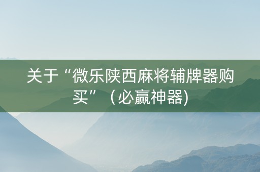 关于“微乐陕西麻将辅牌器购买”（必赢神器)