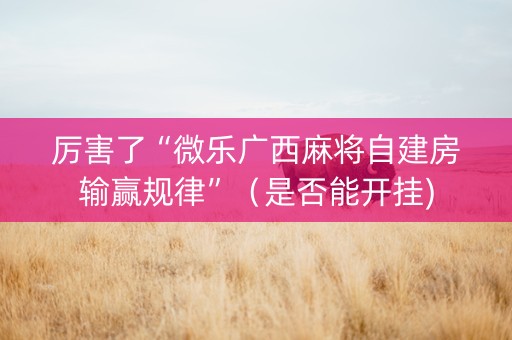 厉害了“微乐广西麻将自建房输赢规律”（是否能开挂)