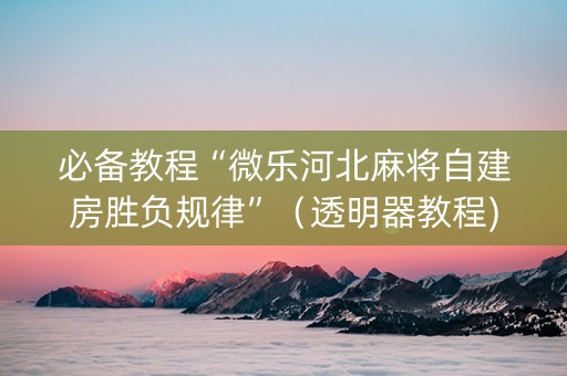 必备教程“微乐河北麻将自建房胜负规律”（透明器教程)