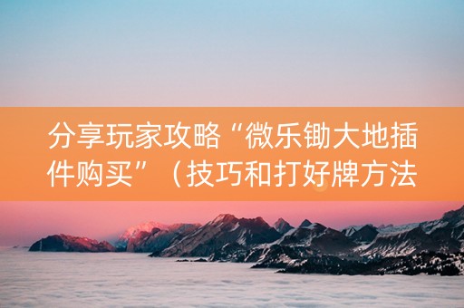 分享玩家攻略“微乐锄大地插件购买”（技巧和打好牌方法)