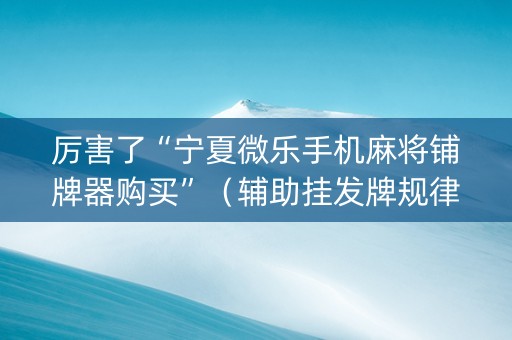 厉害了“宁夏微乐手机麻将铺牌器购买”（辅助挂发牌规律)