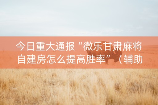 今日重大通报“微乐甘肃麻将自建房怎么提高胜率”（辅助挂发牌规律)