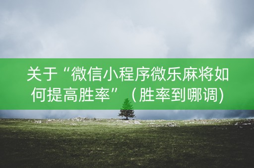关于“微信小程序微乐麻将如何提高胜率”（胜率到哪调)