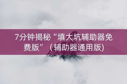 7分钟揭秘“填大坑辅助器免费版”（辅助器通用版)