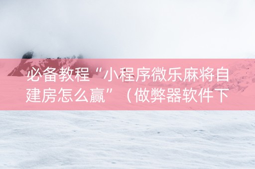 必备教程“小程序微乐麻将自建房怎么赢”（做弊器软件下载)