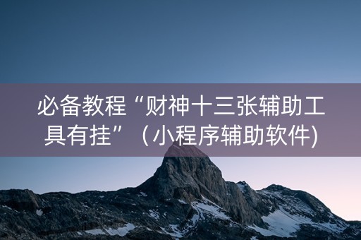 必备教程“财神十三张辅助工具有挂”（小程序辅助软件)
