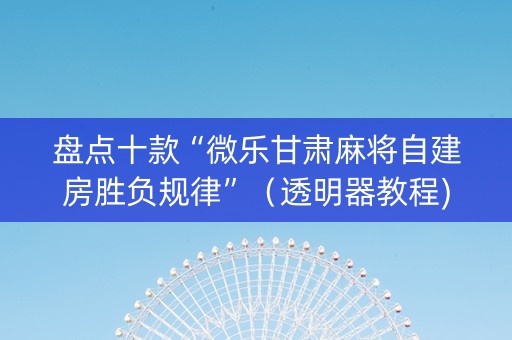 盘点十款“微乐甘肃麻将自建房胜负规律”（透明器教程)