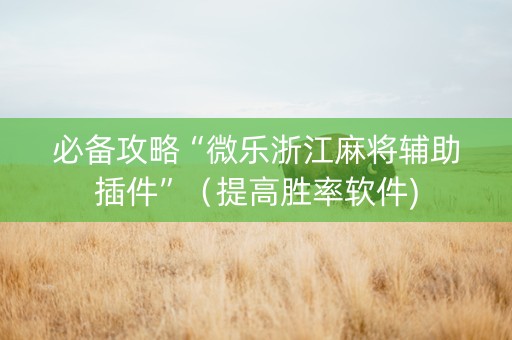 必备攻略“微乐浙江麻将辅助插件”（提高胜率软件)