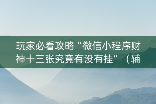玩家必看攻略“微信小程序财神十三张究竟有没有挂”（辅助器插件)