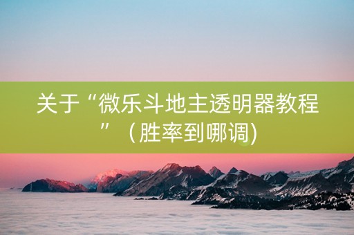 关于“微乐斗地主透明器教程”（胜率到哪调)