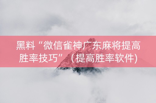黑料“微信雀神广东麻将提高胜率技巧”（提高胜率软件)