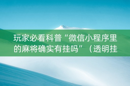 玩家必看科普“微信小程序里的麻将确实有挂吗”（透明挂辅助器)