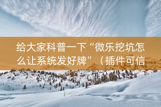 给大家科普一下“微乐挖坑怎么让系统发好牌”（插件可信吗)