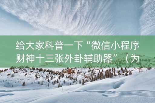 给大家科普一下“微信小程序财神十三张外卦辅助器”（为什么有人一直赢)