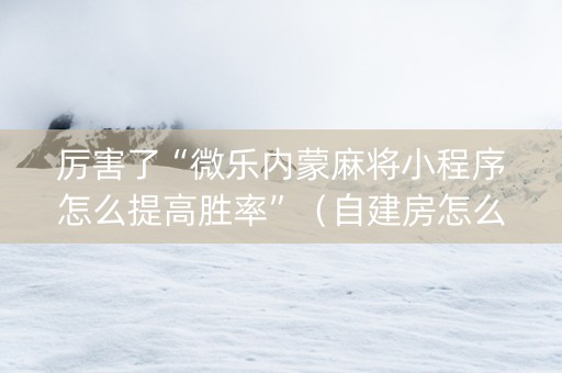 厉害了“微乐内蒙麻将小程序怎么提高胜率”（自建房怎么拿好牌)