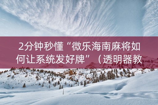2分钟秒懂“微乐海南麻将如何让系统发好牌”（透明器教程)