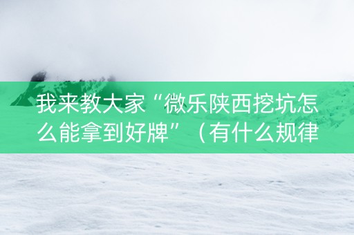 我来教大家“微乐陕西挖坑怎么能拿到好牌”（有什么规律)