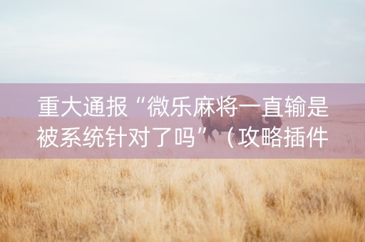 重大通报“微乐麻将一直输是被系统针对了吗”（攻略插件)