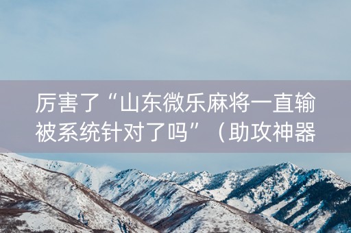 厉害了“山东微乐麻将一直输被系统针对了吗”（助攻神器)