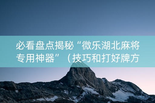 必看盘点揭秘“微乐湖北麻将专用神器”（技巧和打好牌方法)
