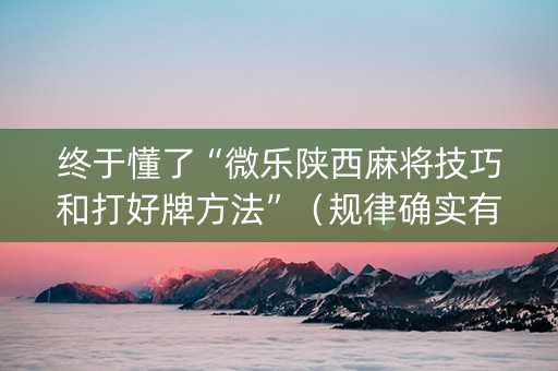 终于懂了“微乐陕西麻将技巧和打好牌方法”（规律确实有挂)