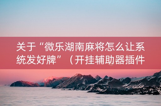 关于“微乐湖南麻将怎么让系统发好牌”（开挂辅助器插件)