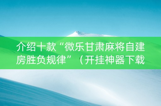 介绍十款“微乐甘肃麻将自建房胜负规律”（开挂神器下载)