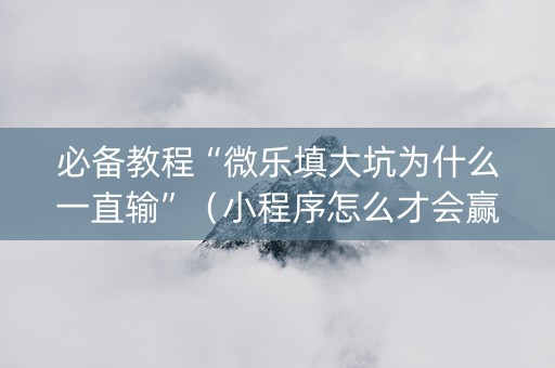 必备教程“微乐填大坑为什么一直输”（小程序怎么才会赢)