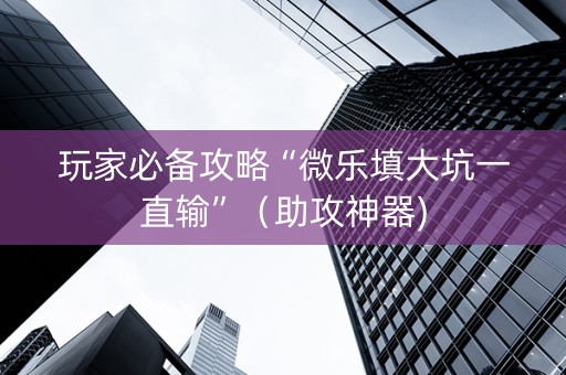 玩家必备攻略“微乐填大坑一直输”（助攻神器)