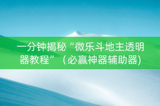一分钟揭秘“微乐斗地主透明器教程”（必赢神器辅助器)