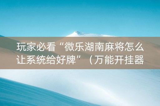 玩家必看“微乐湖南麻将怎么让系统给好牌”（万能开挂器)
