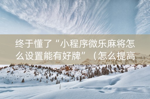终于懂了“小程序微乐麻将怎么设置能有好牌”（怎么提高胜率)