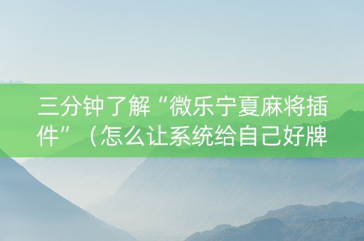 三分钟了解“微乐宁夏麻将插件”（怎么让系统给自己好牌)