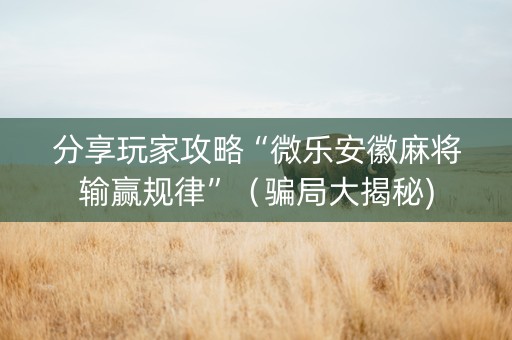 分享玩家攻略“微乐安徽麻将输赢规律”（骗局大揭秘)