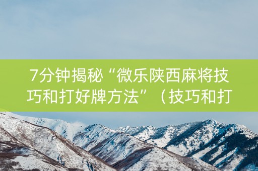 7分钟揭秘“微乐陕西麻将技巧和打好牌方法”（技巧和打好牌方法)