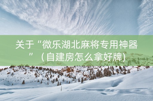关于“微乐湖北麻将专用神器”（自建房怎么拿好牌)