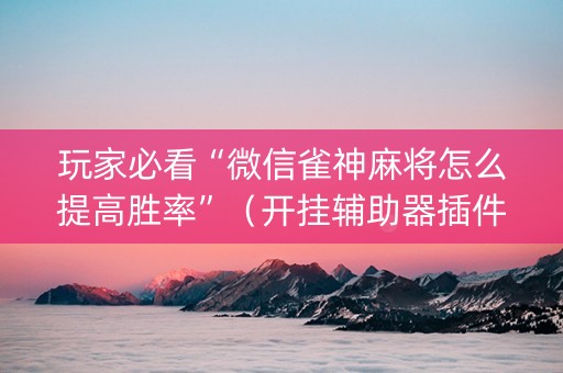 玩家必看“微信雀神麻将怎么提高胜率”（开挂辅助器插件)