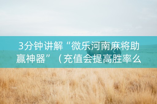 3分钟讲解“微乐河南麻将助赢神器”（充值会提高胜率么)