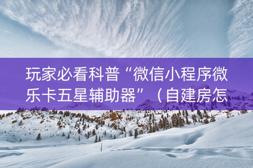 玩家必看科普“微信小程序微乐卡五星辅助器”（自建房怎么赢)
