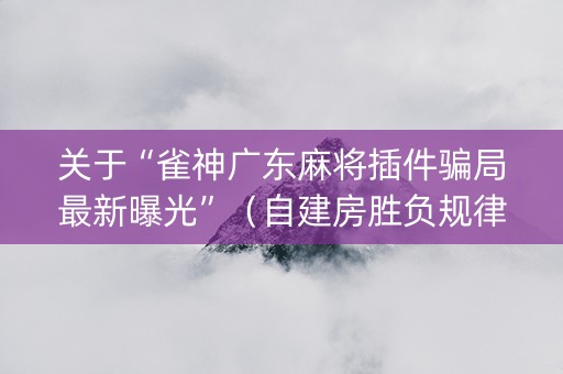 关于“雀神广东麻将插件骗局最新曝光”（自建房胜负规律)