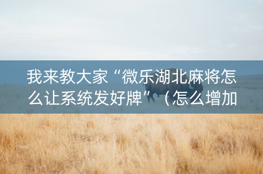 我来教大家“微乐湖北麻将怎么让系统发好牌”（怎么增加胜率)