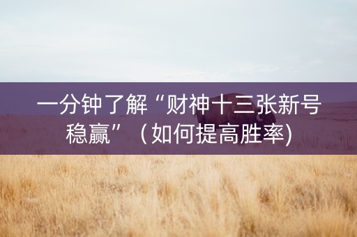 一分钟了解“财神十三张新号稳赢”（如何提高胜率)