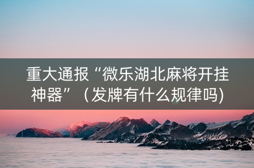 重大通报“微乐湖北麻将开挂神器”（发牌有什么规律吗)